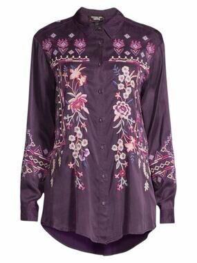 Johnny Was Curacao Floral Embroidered Oversized Tunic Shirt Size XS